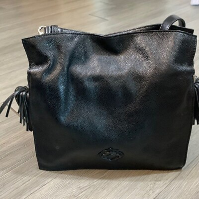 #ad OrYANY Black Leather Large Many Pockets Crossbody Handbag Two Tassels