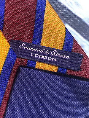 #ad Seaward amp; Stearn England Burgundy Tie w Pink And Blue diagonal stripe Handmade