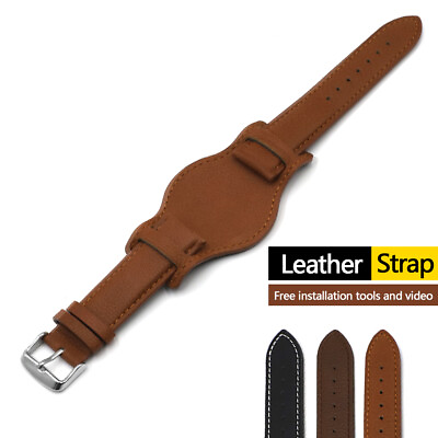 #ad Leather Watch Strap Bund 18mm 20mm 22mm Military Mens Leather Cuff Watchband