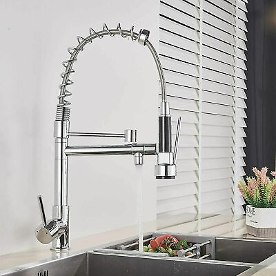 #ad Chrome Kitchen Sink Faucet Swivel Pull Down Sprayer Mixer Tap Deck Mounted