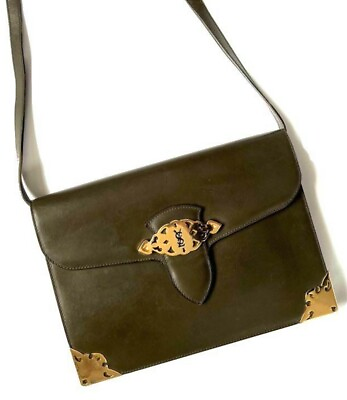 #ad Yves Saint Laurent 2Way Shoulder Bag Leather Khaki YSL clutch bag From JP Used