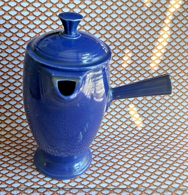 #ad Fiestaware vtg cobalt blue Demitasse COFFEE POT stick handle tea cup set Fiesta