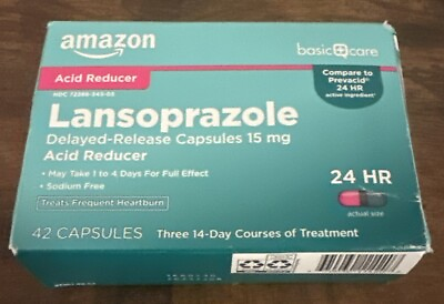 #ad Basic Care Lansoprazole Acid Reducer 15mg 42 Capsules Exp 5 25 NEW B3