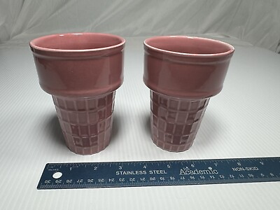 #ad Set Of 2 Ice Cream Cone Cups Pink