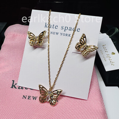 #ad NWT Kate ks Spade Social Butterfly Hollow Out Animal Stud Earrings Necklace Set