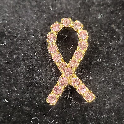 #ad Pink Rhinestone Ribbon Support Fashion Lapel Pin Hat Vest Tie Tack