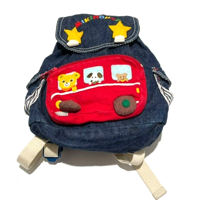 #ad Miki House Japan Rare Blue Kids Backpack denim animal Bear dog indigo Japan item