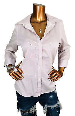 #ad Chaps by Ralph Lauren L Top Polka Dots No Iron Logo Button Up Shirt Soft 3 4 Slv