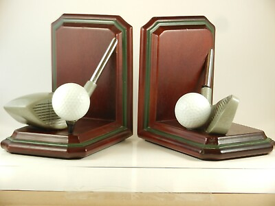 #ad Vintage Golf Club and Ball Bookends Book Ends Set Pair
