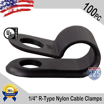 100 PCS PACK 1 4quot; Inch R Type CABLE CLAMPS NYLON BLACK HOSE WIRE ELECTRICAL UV $10.75