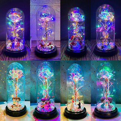 #ad Hot Crystal Galaxy Rose In The Glass Dome LED Valentine#x27;s Day Birthday Xmas Gift