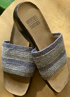 #ad Mootsie Tootsies Emily Blue Fabric Casual Slip on Slides Sandals Womens Sz 8M