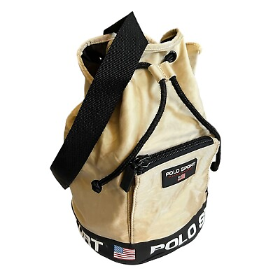 #ad Polo Sport Ralph Lauren Champagne Tan Drawstring Bucket Bag Backpack Purse Vtg