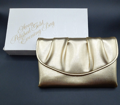 #ad Vintage Avon Polished Gold Clutch Evening Bag With Original Box 9quot; x 5 1 2quot; C4