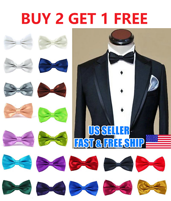 #ad Mens Bowtie PreTied Adjustable Necktie Solid Color Formal Wedding Party Tuxedo
