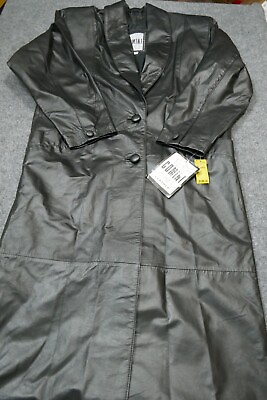 #ad Vintage $125 NWT Leather Jacket Womens Medium Black Comint Trench Coat Ladies