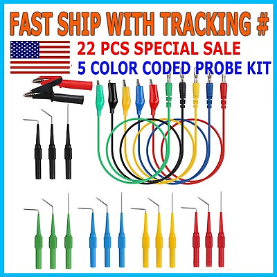 #ad 22Pcs Automotive Back Probe Kit Multimeter Test Leads Alligator Clips Wire Tool