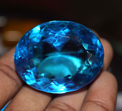 #ad 256.70 Ct Oval Cut Natural GIE Certified Brazilian Blue Topaz Loose Gemstone