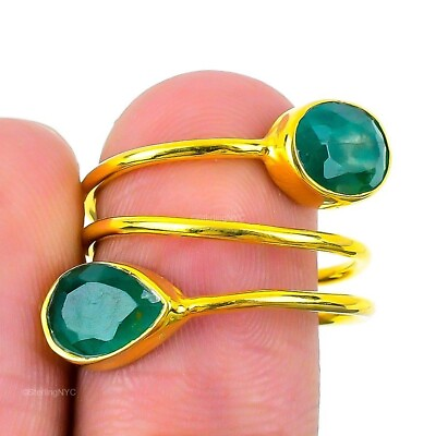 #ad Anniversary Gift For Her Natural Emerald Statement Ring Size 7.5 925 Silver