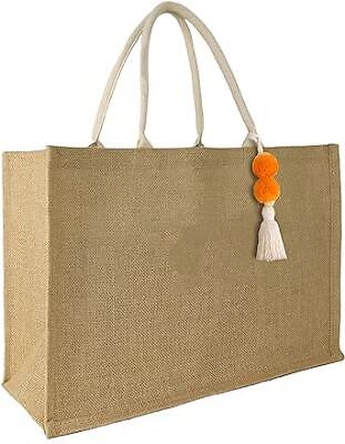 #ad Woven Large Beach Bag Straw Bag Beach Tote Handmade Weaving Orange Tassel