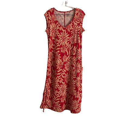 #ad Toad amp; Co Women#x27;s Midi Dress Size L Floral Red Eco Organic Cotton A Line Stretch