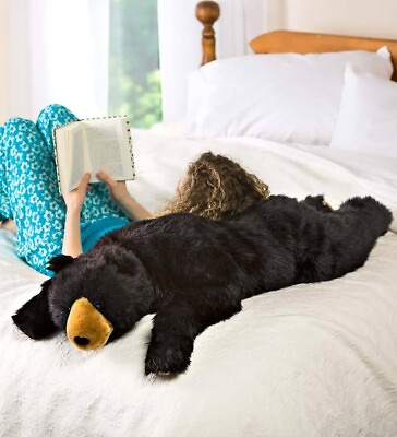 #ad Large Jumbo Black Bear Body Pillow Lifelike Soft Plush Animal 48quot;L Giant Toy