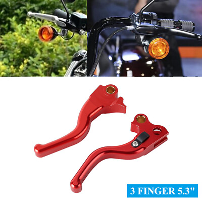 #ad 2Pc 3 FINGER 5.3quot; Aluminum Red Brake Clutch Lever Replacement For Dyna FXR2 3 4