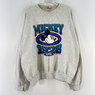 #ad VTG Disney White Cotton Blend Mickey Mouse Crewneck Pullover Sweatshirt Mens XL