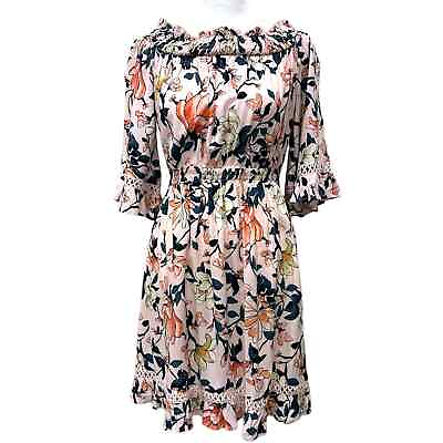 #ad Lulu#x27;s Women#x27;s Small S Floral Dress Hello Darling Blush Pink Off Shoulder