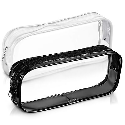 #ad 2Pcs Clear Zipper Pouches Travel Toiletry Bag Makeup Organizer Cosmetic Bag...