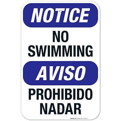 #ad No Swimming Sign Bilingual English Spanish