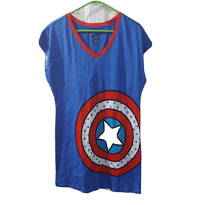 #ad Marvel Comics Captain America Shield Sleeveless Nightie Sleepwear Size XL