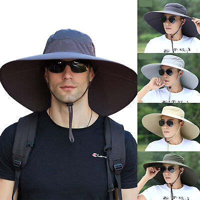 #ad Men Wide Brim Sun Hat UV Protection Bucket Cap for Hiking Camping Fishing Safari