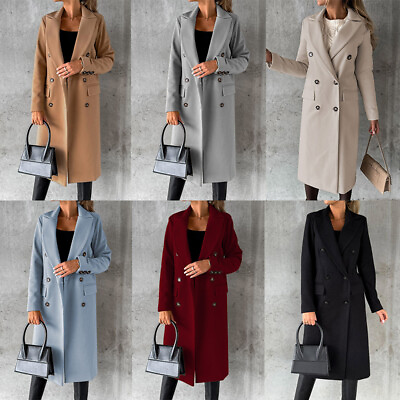 #ad Women Parka Overcoat Outwear Slim Trench Coat Blazer Solid Colour Long Formal
