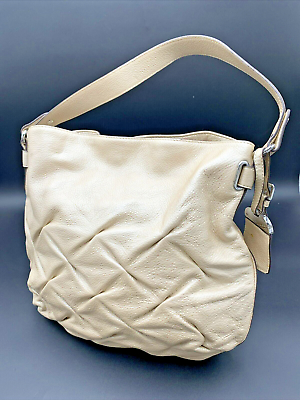 #ad Aimee Kestenberg Metallic Beige Shoulder Bag pucker front accents