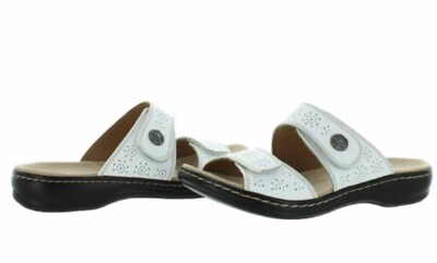 #ad Clarks Ultimate Comfort Womens Sandals Size 8 M White Leather Slip On Flats