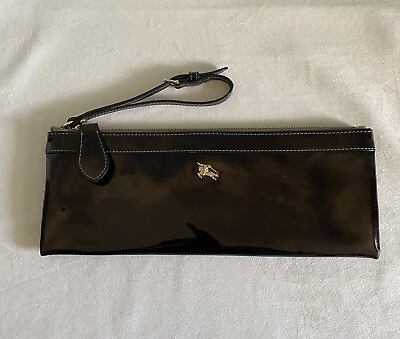 Burberry brown gold metallic patent leather wristlet clutch free shipping $100.00