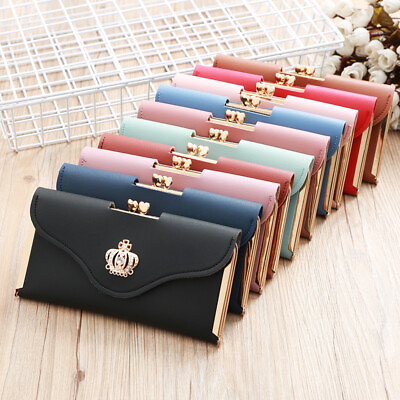 Large Capacity Womens Leather Wallet Crown Long Card Holder Clutch Case Handbag $11.99