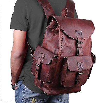 #ad Vintage Genuine Leather Backpack For Men Women Men’s Retro Shoulder Rucksack