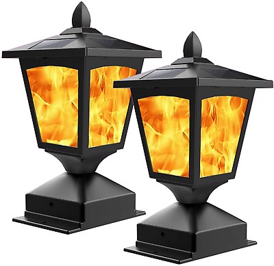 #ad Solar Post Flame Light Outdoor Deck Fence Post Cap Top LED Waterproof 2 Pack New