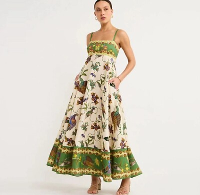 #ad Summer Maxi Dress Farm Floral Print Sleeveless Swing Anthro Women Rio