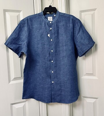 #ad Murano Men#x27;s Short Sleeve Linen Shirt Size L