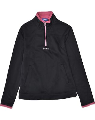 #ad REEBOK Womens Zip Neck Sweatshirt Jumper UK 14 Large Black Polyester VU22
