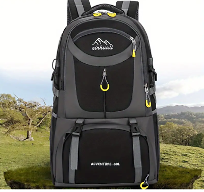 #ad Large Hiking Camping Outdoor Travel Backpack Black Gray Multiple Pockets 60 L