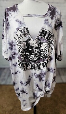 #ad Torrid 4 4X NWT womens top t shirt tie dyed gray white skull 100% cotton