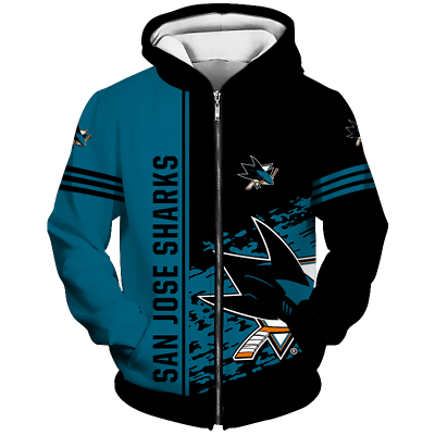 #ad San Jose Sharks Men#x27;s Zipper Hoodie Sweatshirt Hooded Coat Sports Jacket Outwear