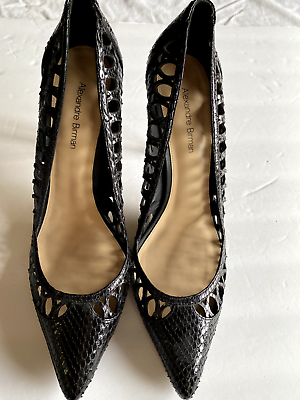 #ad Alexandre Birman Black Python Embossed Cut Out Sides 4quot; Heels Size 39.5