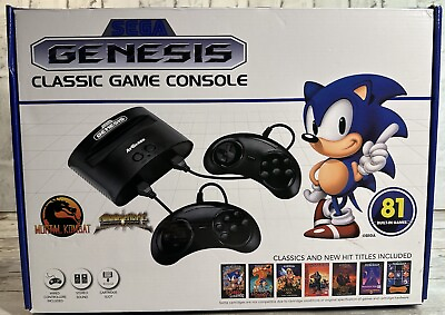 #ad SEGA Genesis Classic Black Game Console with 81 Preload Games Sonic Mortal NEW M