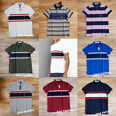 #ad Tommy Hilfiger Mens Polo Shirt stripe Custom Fit polo