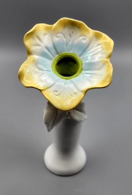 #ad Grasslands Road White Yellow Green Ceramic Flower Bud Vase 7.5quot;